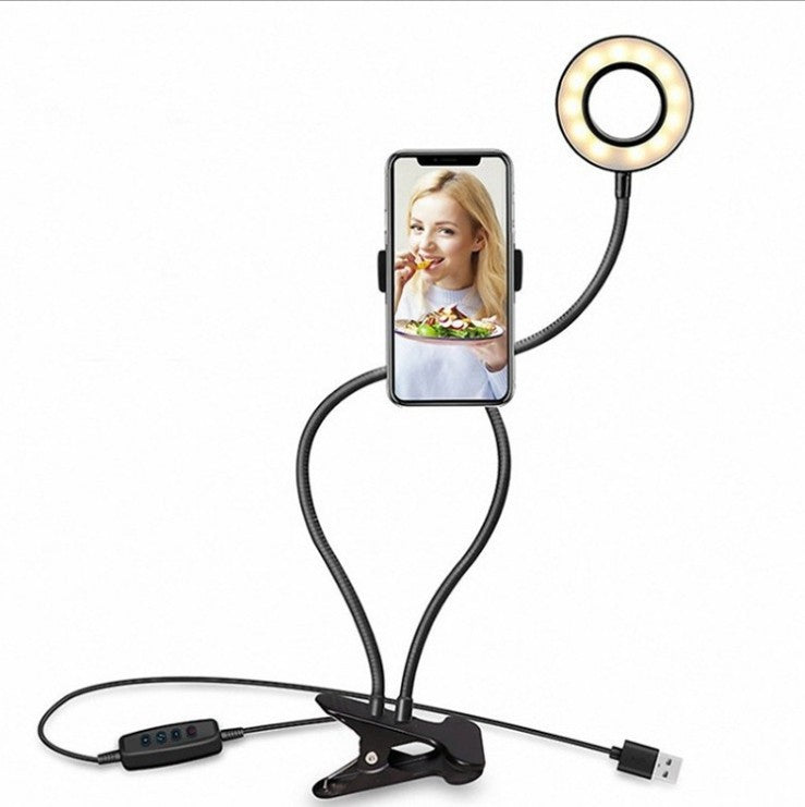 LED-Ringlicht mit Handyhalter – Dimmbares Live-Streaming-Licht mit flexiblem Schwanenhals & 360°-Drehung