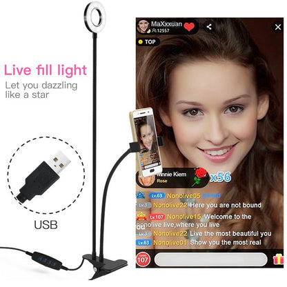 LED-Ringlicht mit Handyhalter – Dimmbares Live-Streaming-Licht mit flexiblem Schwanenhals & 360°-Drehung