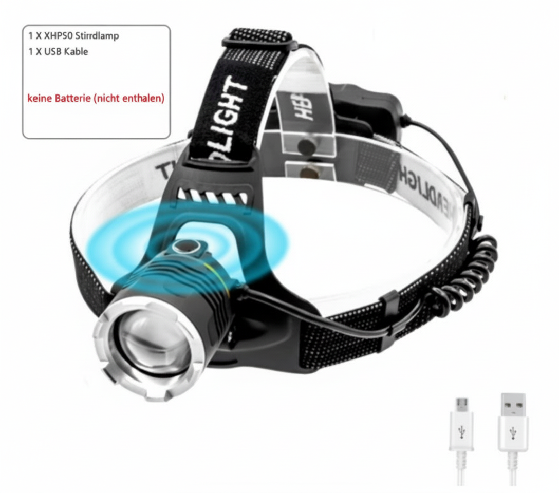 P50 Hochleistungs-LED Stirnlampe – USB-Aufladbar, Bewegungssensor, Outdoor-Kopfleuchte