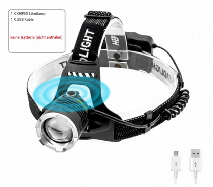 P50 Hochleistungs-LED Stirnlampe – USB-Aufladbar, Bewegungssensor, Outdoor-Kopfleuchte