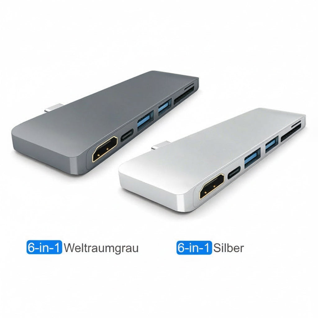 6-in-1 USB-C HDMI Hub – PD, USB 3.0 & Kartenleser für Laptop & MacBook