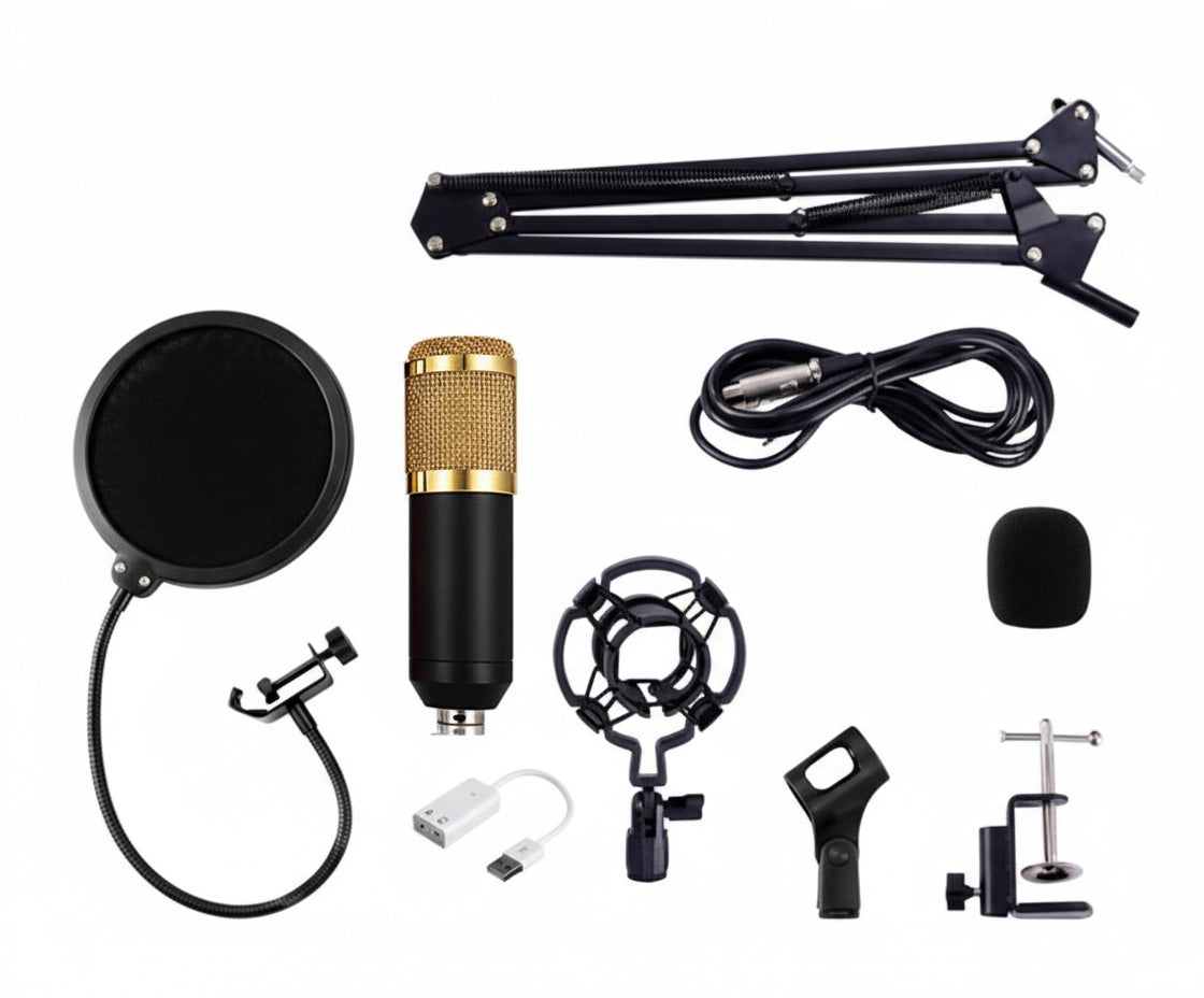 BM-800 Kondensatormikrofon-Set – Professionelles Studio-Mikrofon mit Soundkarte & Stativ für PC, Karaoke & Sprachaufnahmen