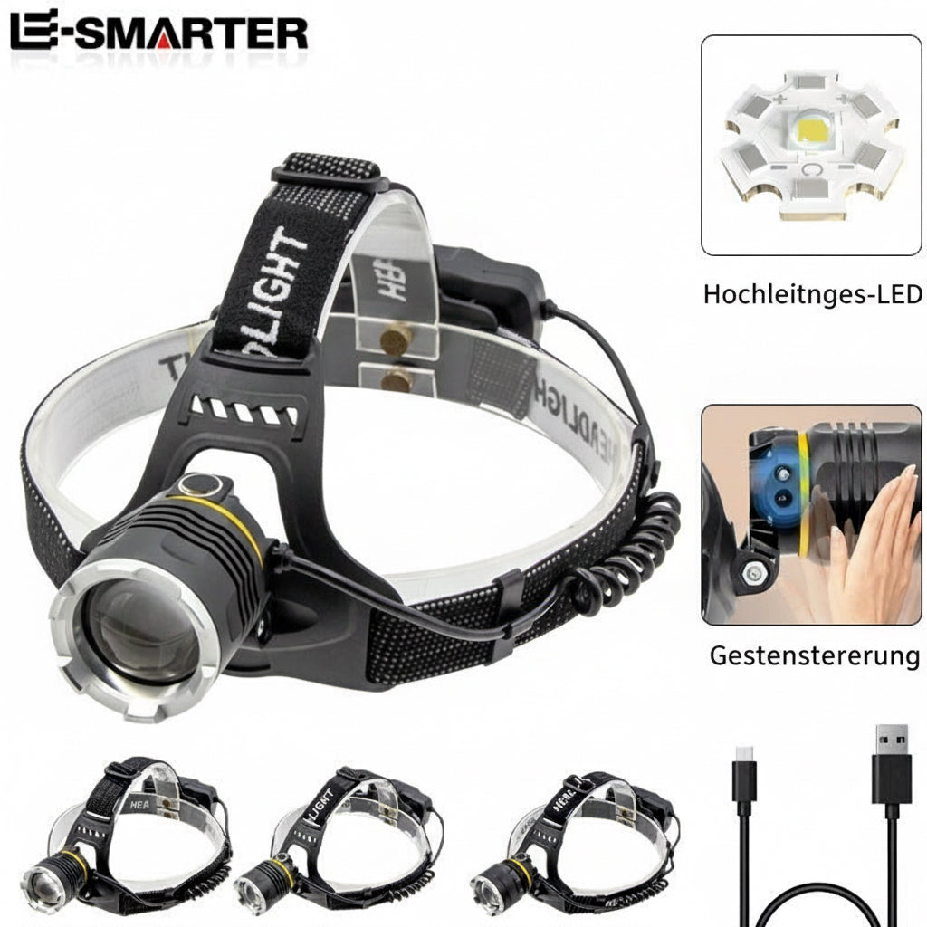 P50 Hochleistungs-LED Stirnlampe – USB-Aufladbar, Bewegungssensor, Outdoor-Kopfleuchte