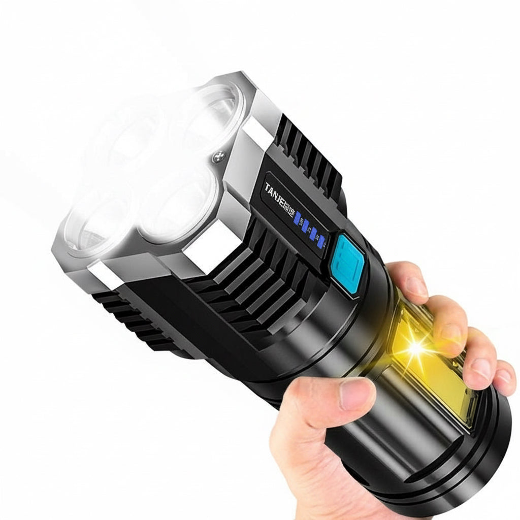 Ultrahelle Quad-Core LED-Taschenlampe – Wiederaufladbar, Langstrecke & Multifunktional